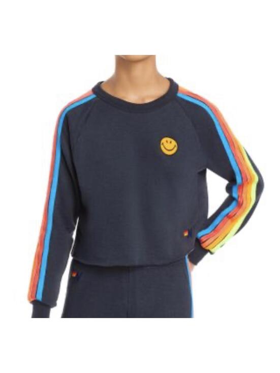 Aviator Nation Tops - Aviator Nation Smiley Face Cropped Sweatshirt with Neon Stripes Small